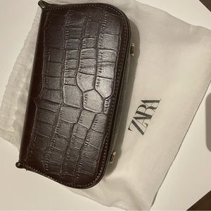 Brown and gold zara croc clutch / shoulder bag